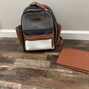 Itzy Ritzy Black, White & Brown Herringbone Diaper Backpack